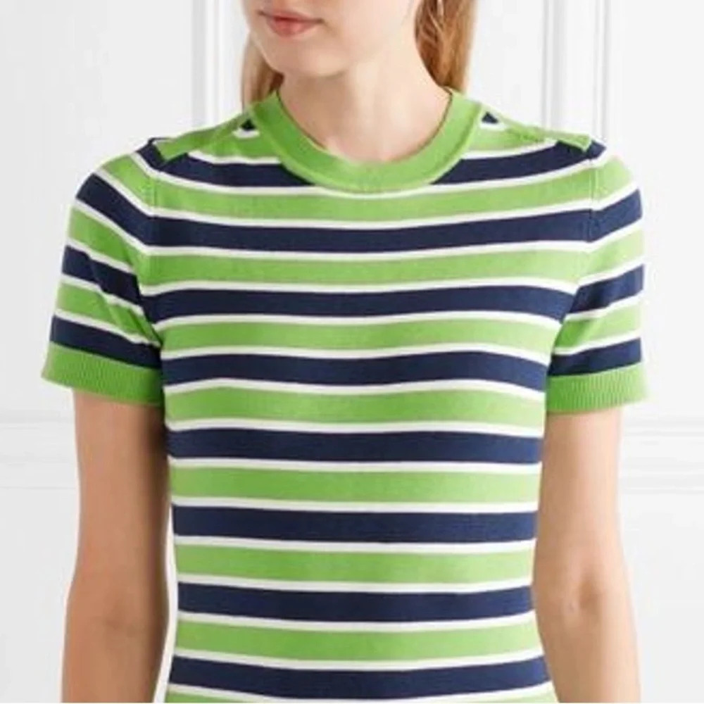 JOOSTRICOT Peachskin Short Sleeve Crew Neck in Lime Jelly‎ Stripes